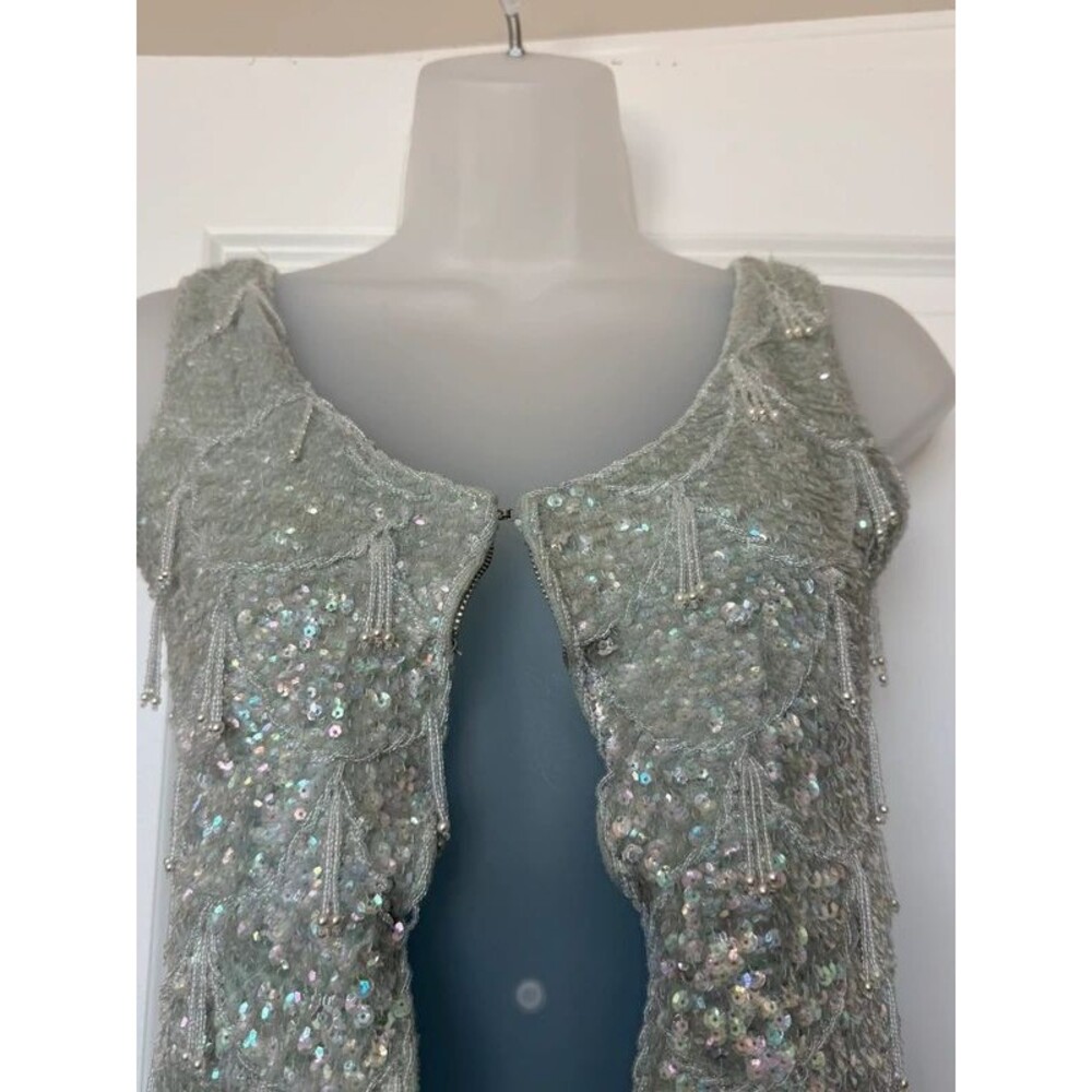 60s/70s 100% Wool hand beaded knit vest vintage art deco - Picture 3 of 6